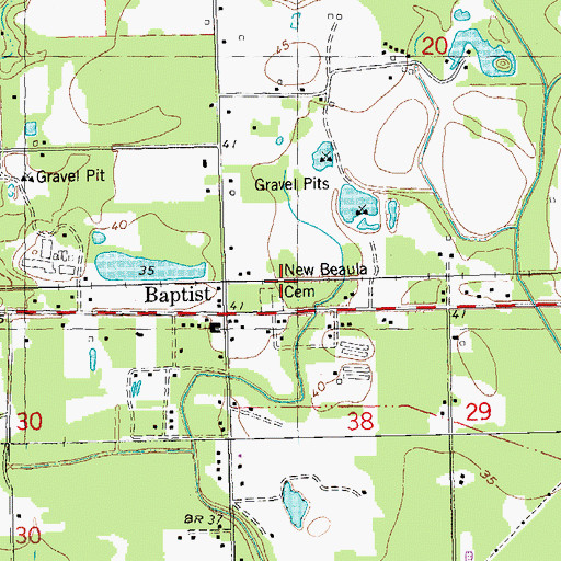 Topographic Map of New Beaula Cemetery, LA