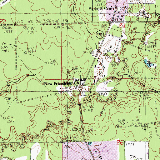 Topographic Map of New Friendship Church, LA