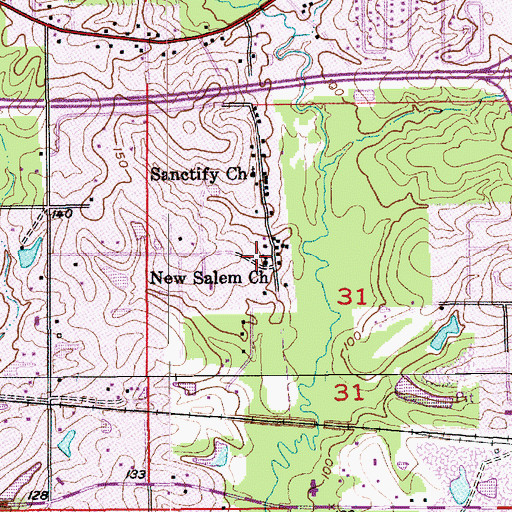 Topographic Map of New Salem Baptist Church, LA