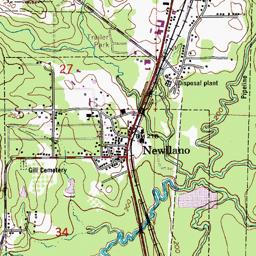 Topographic Map of New Llano, LA