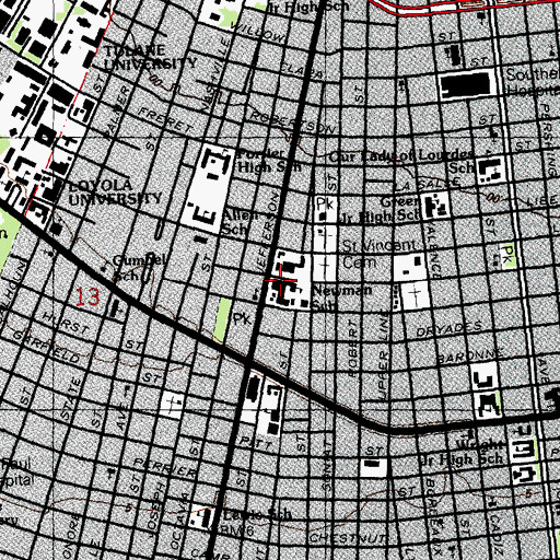 Topographic Map of Isidore Newman School, LA