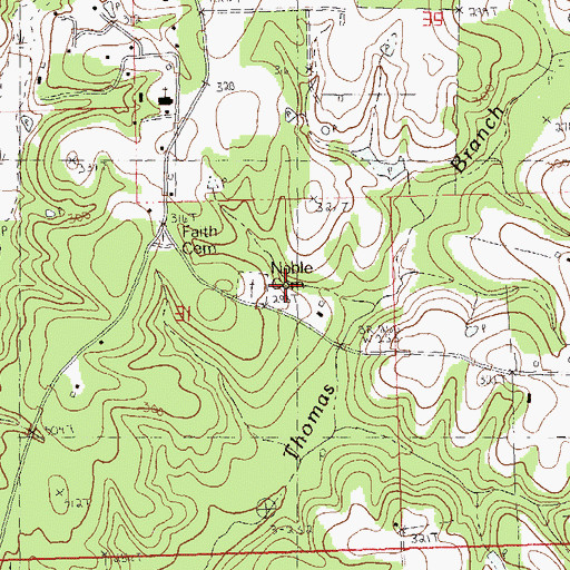 Topographic Map of Noble Cemetery, LA