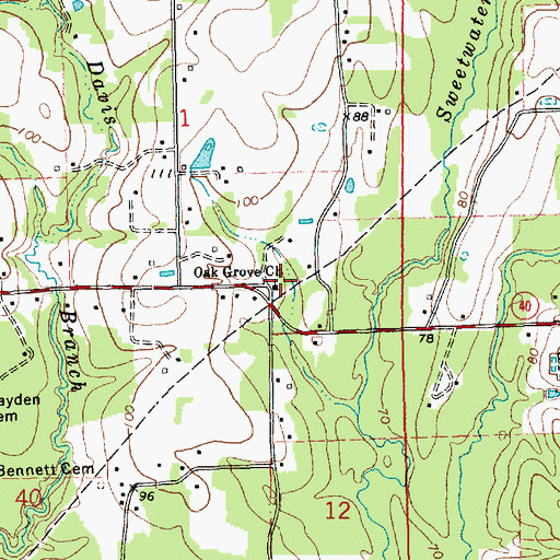 Topographic Map of Oak Grove Church of God, LA