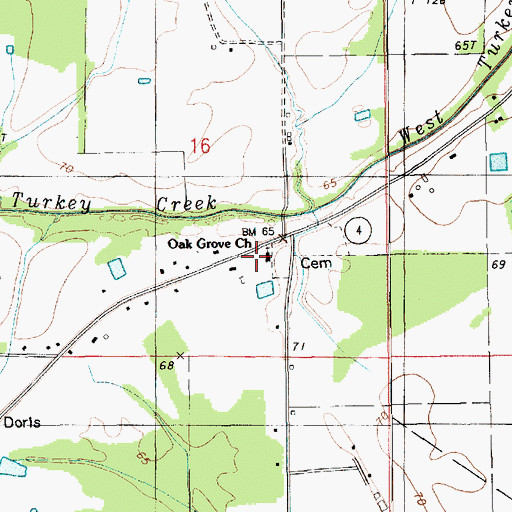 Topographic Map of Oak Grove Baptist Church, LA