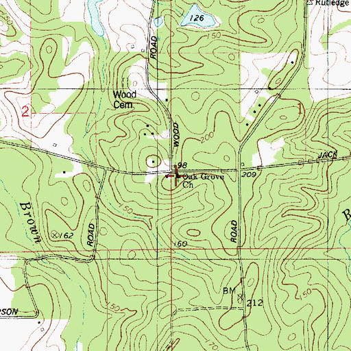 Topographic Map of Oak Grove Baptist Church, LA