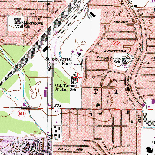 Topographic Map of Oak Terrace J B Harville Alternative School, LA