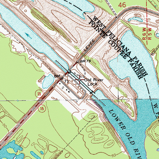Topographic Map of Old River Lock, LA