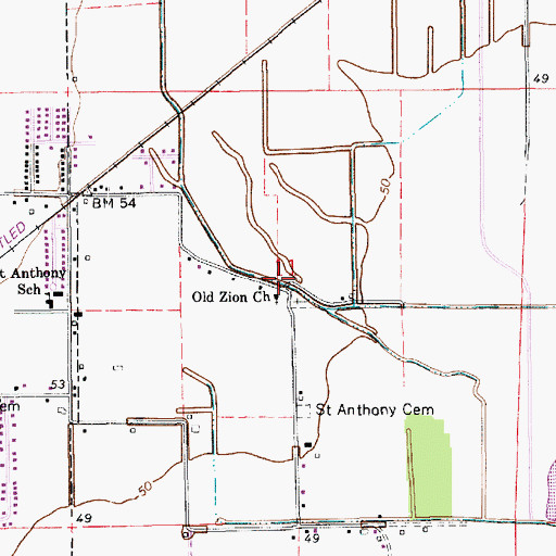 Topographic Map of Old Zion Church, LA