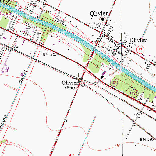 Topographic Map of Olivier, LA