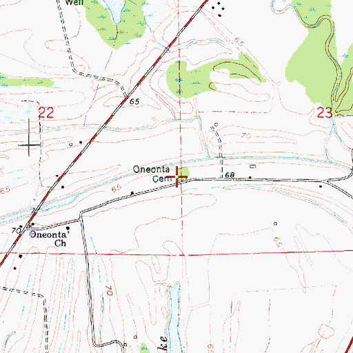 Topographic Map of Oneonta Cemetery, LA