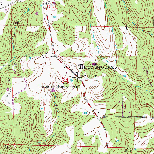 Topographic Map of Three Brothers, AR