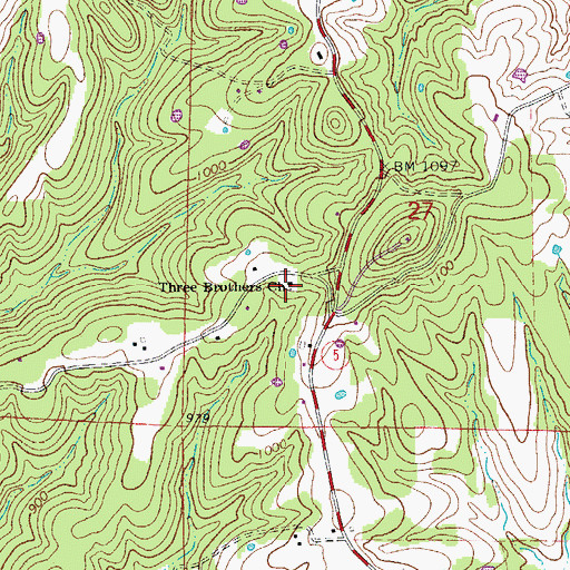 Topographic Map of Three Brothers Church, AR