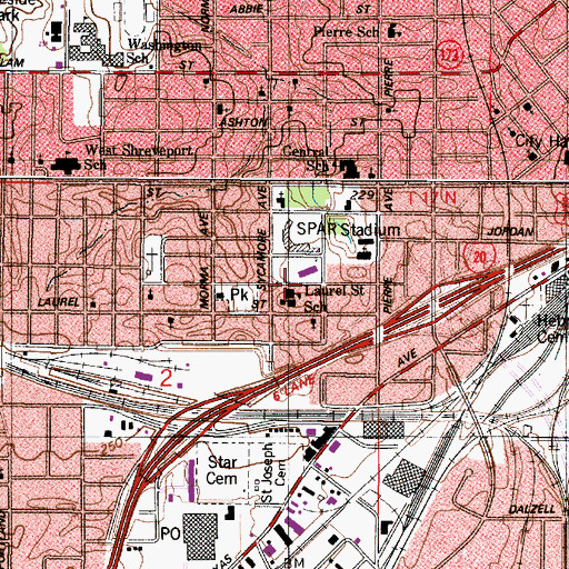 Topographic Map of Laurel Street School, LA
