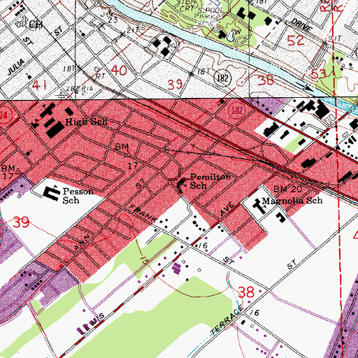 Topographic Map of Lee Street Alternative School (historical), LA