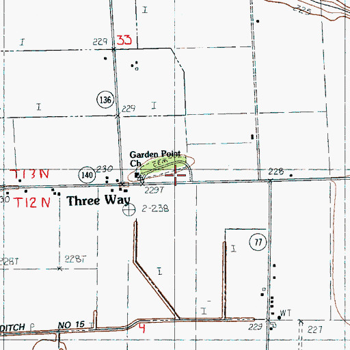 Topographic Map of Three Way Cemetery, AR