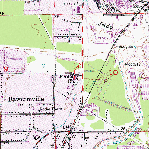 Topographic Map of Peniel Baptist Church, LA