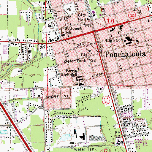 Topographic Map of Perrin Junior High School, LA