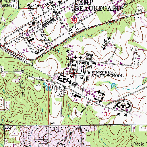 Topographic Map of Pinecrest State School, LA