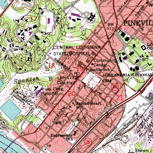 Topographic Map of Pineville, LA