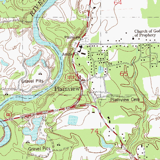 Topographic Map of Plainview, LA