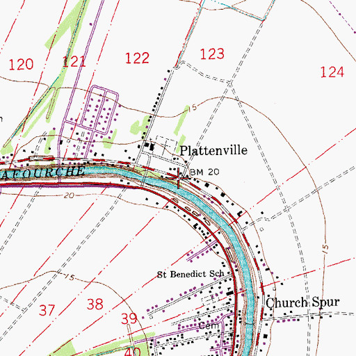 Topographic Map of Plattenville, LA