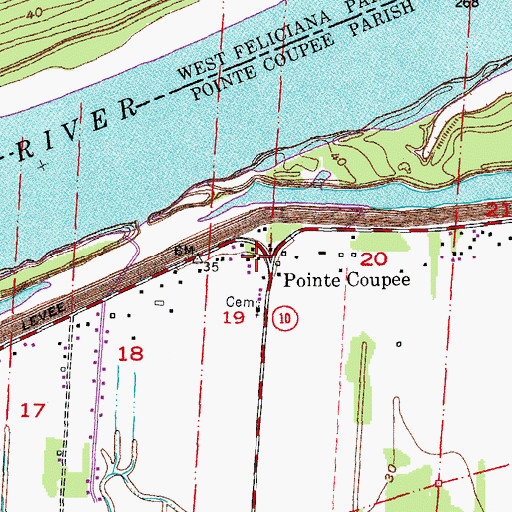 Topographic Map of Pointe Coupee, LA
