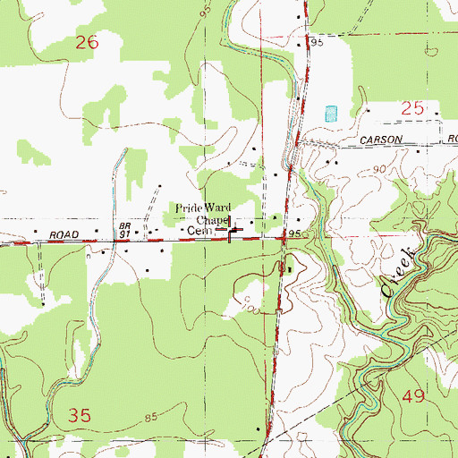 Topographic Map of Pride Ward Chapel, LA