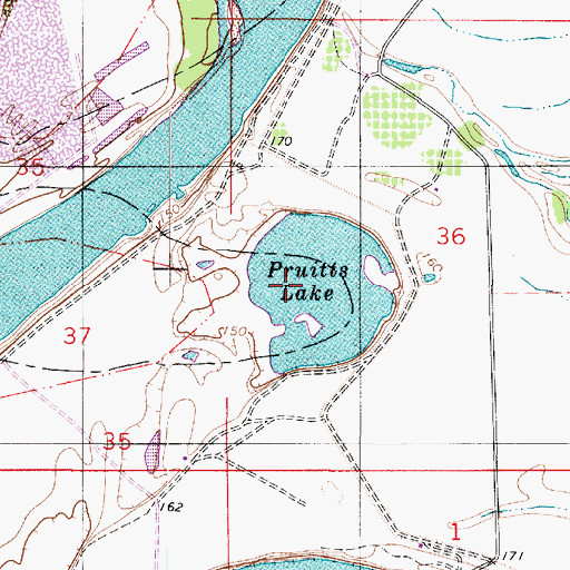 Topographic Map of Pruitts Lake, LA
