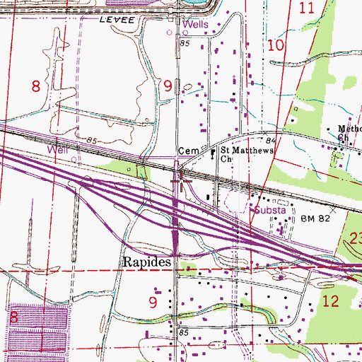 Topographic Map of Rapides, LA