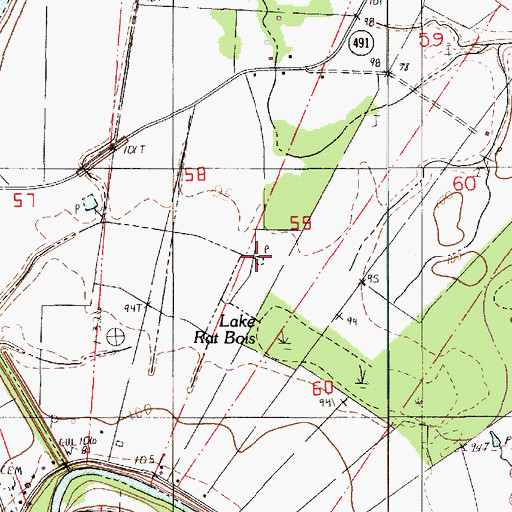 Topographic Map of Lake Rat Bois, LA