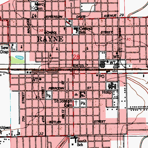Topographic Map of Rayne, LA