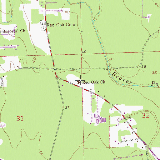 Topographic Map of Red Oak Baptist Church, LA
