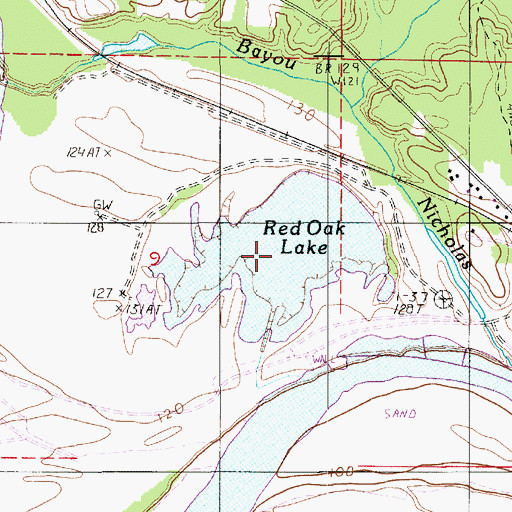 Topographic Map of Red Oak Lake, LA