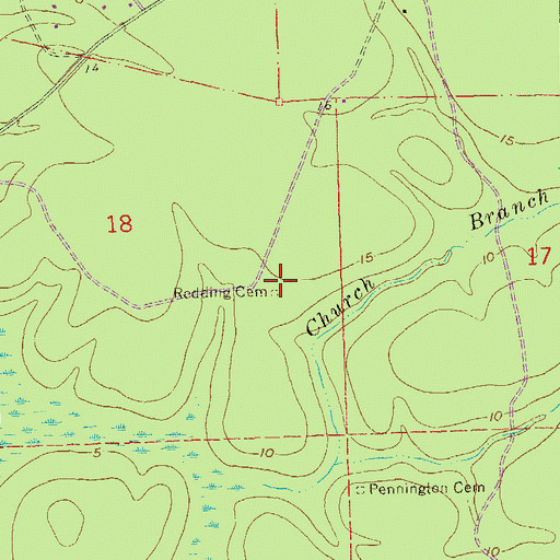 Topographic Map of Redding Cemetery, LA