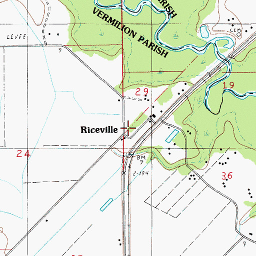Topographic Map of Riceville, LA