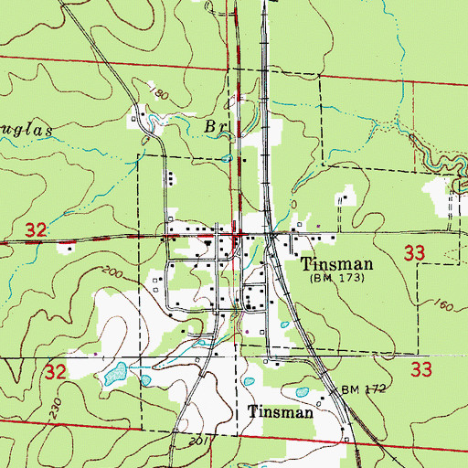 Topographic Map of Tinsman, AR