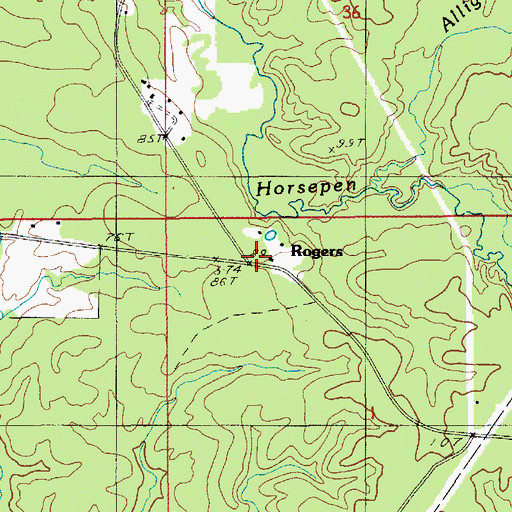 Topographic Map of Rogers, LA
