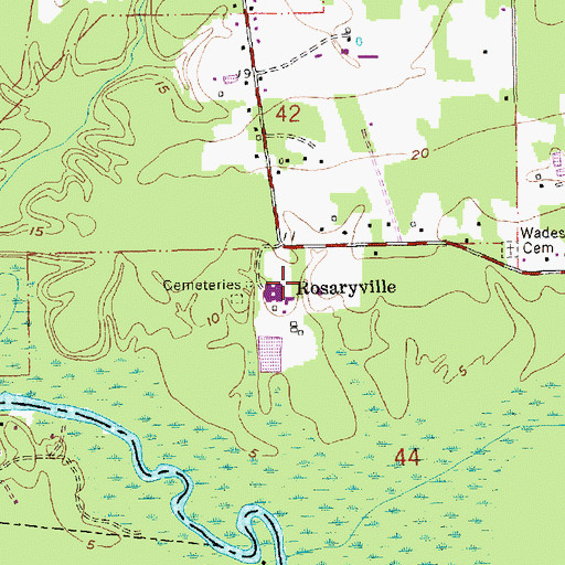Topographic Map of Rosaryville, LA