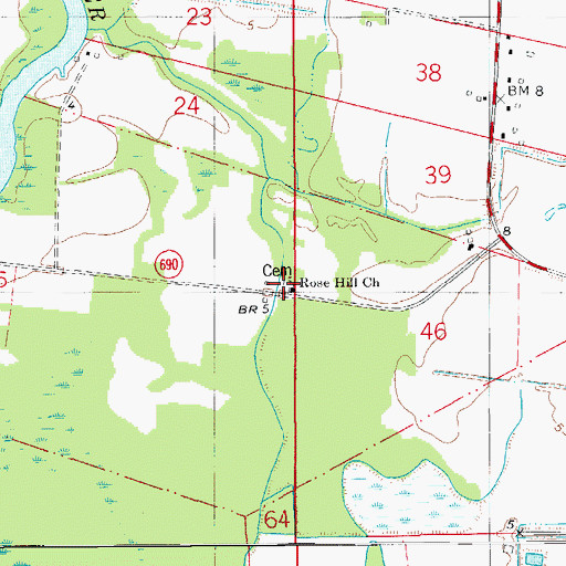 Topographic Map of Rose Hill Baptist Church, LA