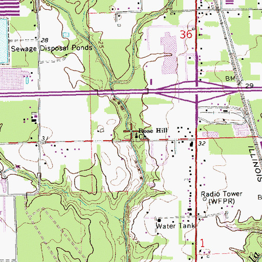 Topographic Map of Rose Hill Baptist Church, LA
