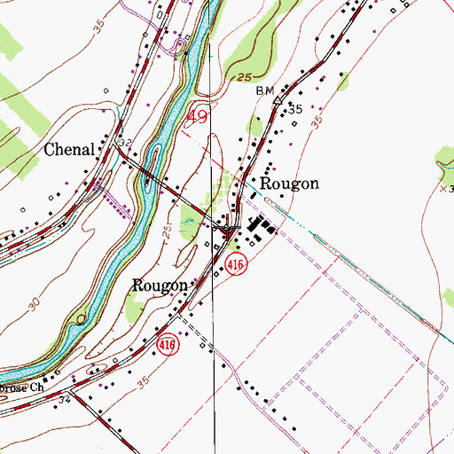 Topographic Map of Rougon, LA