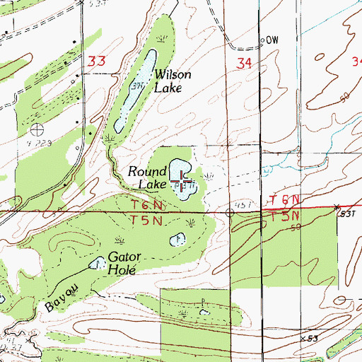 Topographic Map of Round Lake, LA