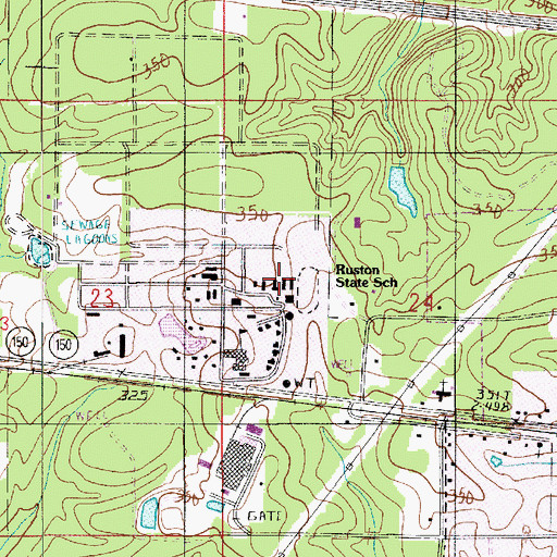 Topographic Map of Ruston State School, LA