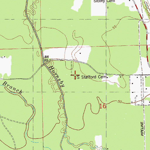 Topographic Map of S Stafford Cemetery, LA