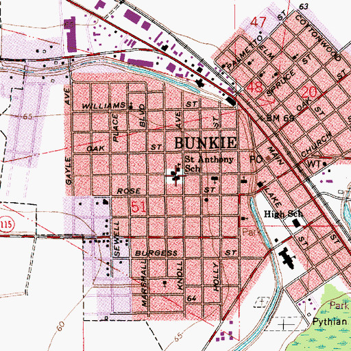 Topographic Map of Saint Anthony of Padua School, LA