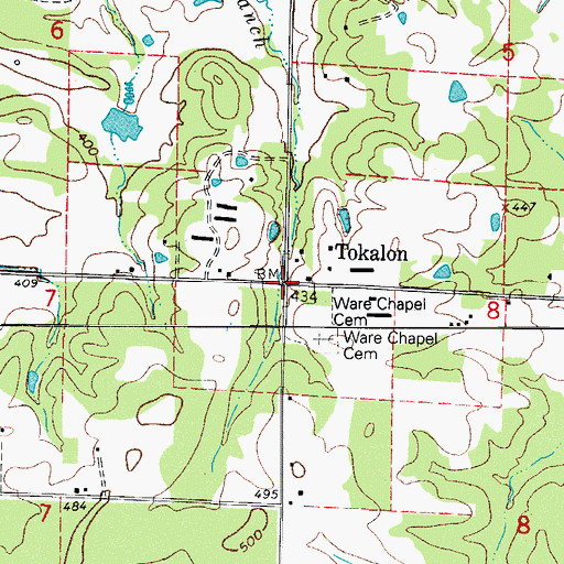 Topographic Map of Tokalon, AR