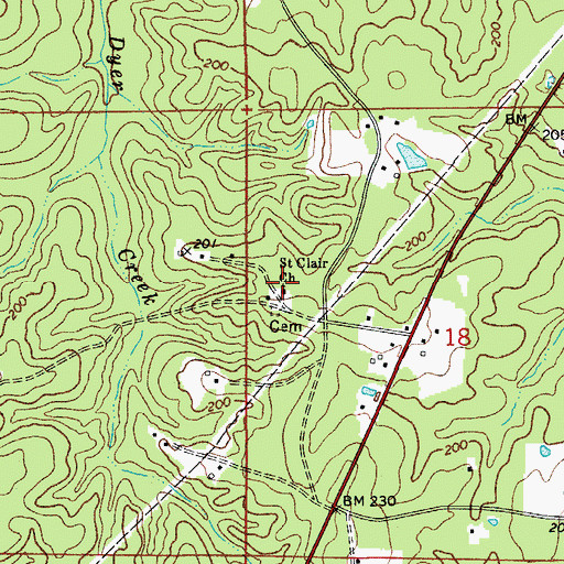 Topographic Map of Saint Clair Baptist Church, LA
