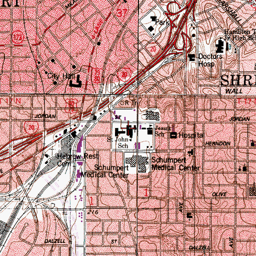 Topographic Map of Cathedral of Saint John Berchmans Catholic School, LA