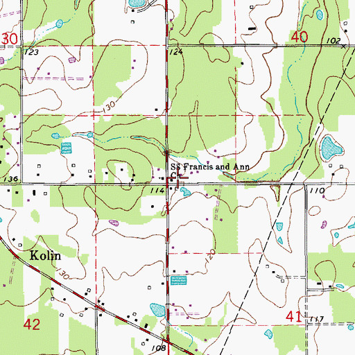 Topographic Map of Saints Francis and Ann Church, LA