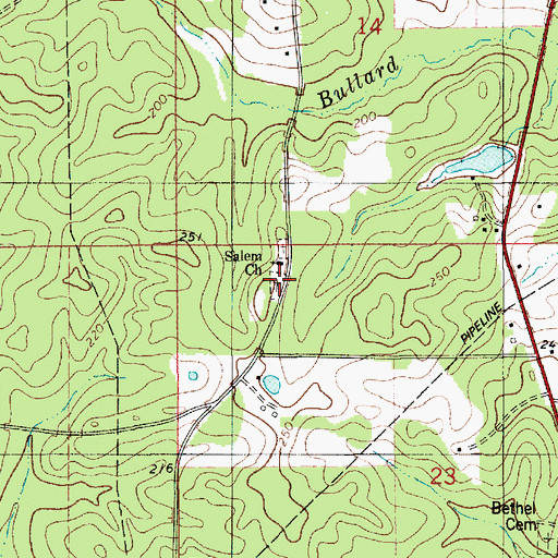 Topographic Map of Salem Baptist Church, LA